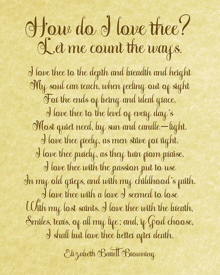 How Do I Love Thee Poem - Buff Parchment Digital Art by Ginny Gaura