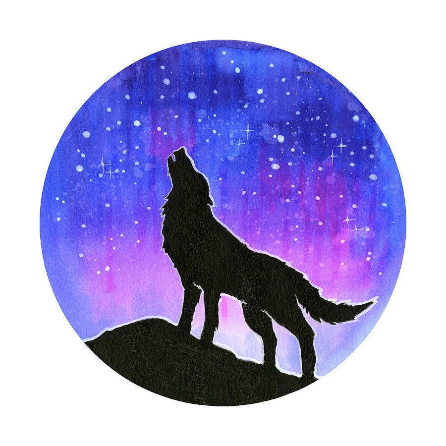 Howling Wolf Silhouette Galaxy Painting by Olga Shvartsur