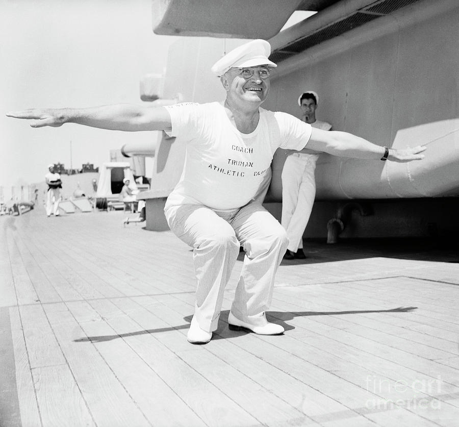 H.s. Truman Leading Calisthenics On Ship Photograph by Bettmann