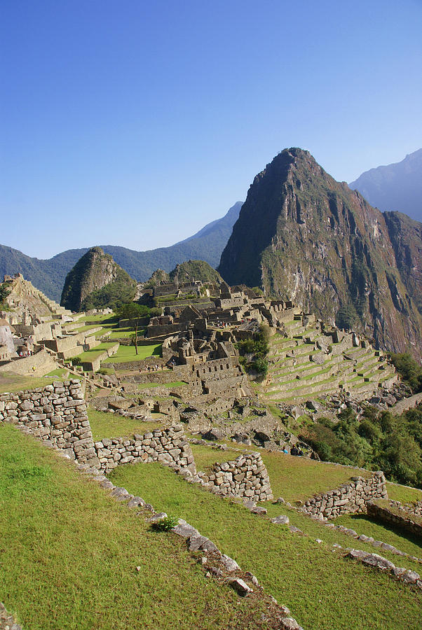 Huayna Picchu mountain overlooking 	Inca ruins Photograph by Steve Estvanik