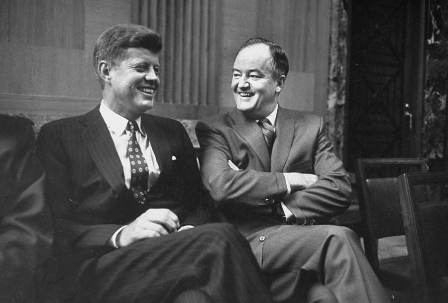 Black And White Photograph - Hubert H Humphrey and John F Kennedy by Hank Walker