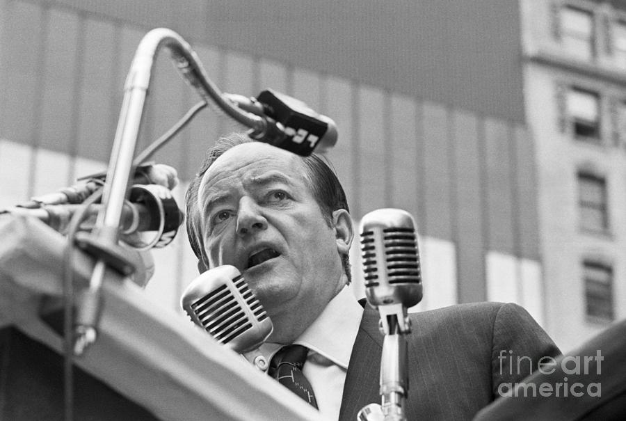 Hubert Humphrey Surrounded By Microphone Photograph by Bettmann