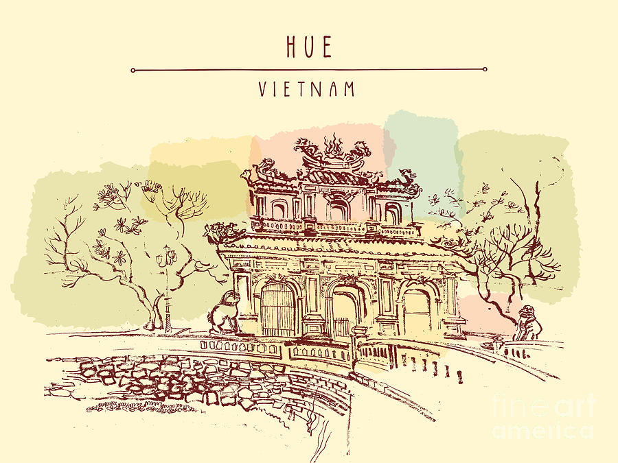 Facade Digital Art - Hue Vietnam Imperial Citadel Gate by Babayuka