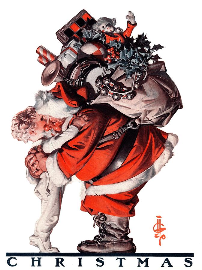 Hug From Santa Drawing by J.c. Leyendecker