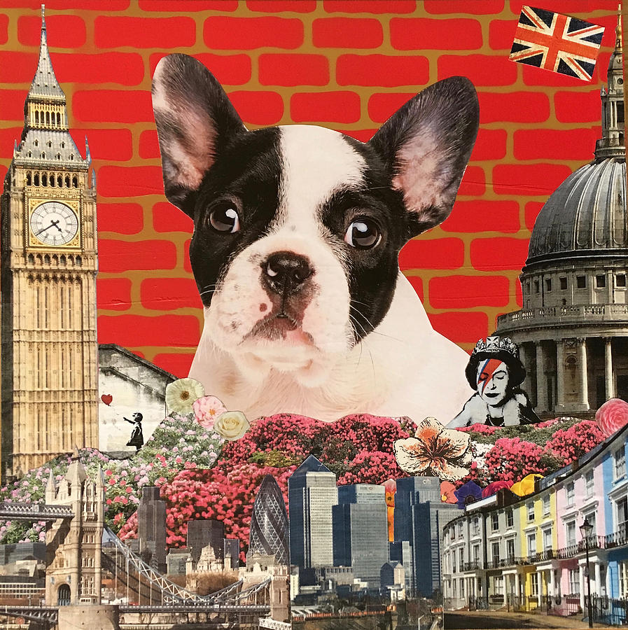 London Mixed Media - Hug My Frenchie; 2015, Mixed Media by Anne Storno