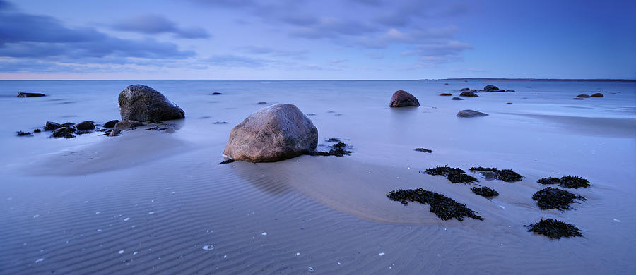 Huge Boulders On Rippled Sand Beach At Photograph by Avtg