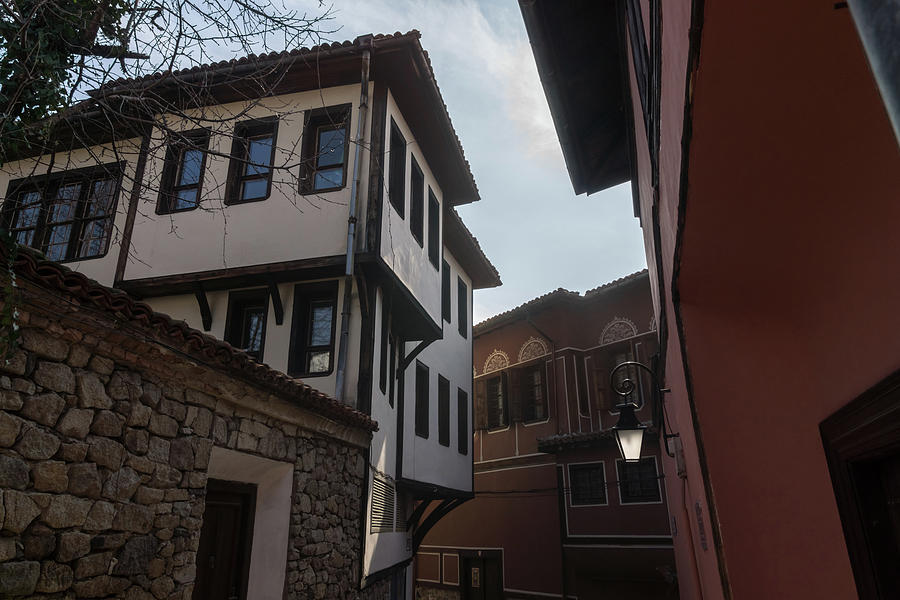 Hugging the Narrow Streets - Old Town Plovdiv Beautiful Revival Houses Photograph by Georgia Mizuleva