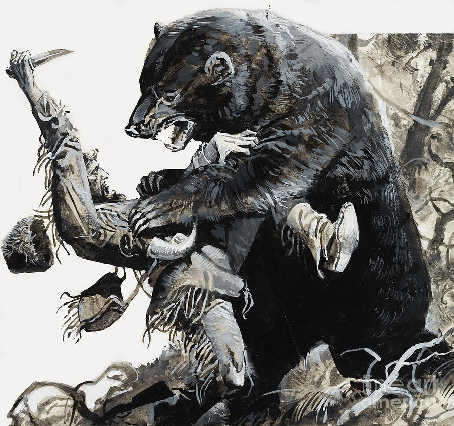 Hugh Glass Being Savaged By A Bear Painting by Severino Baraldi