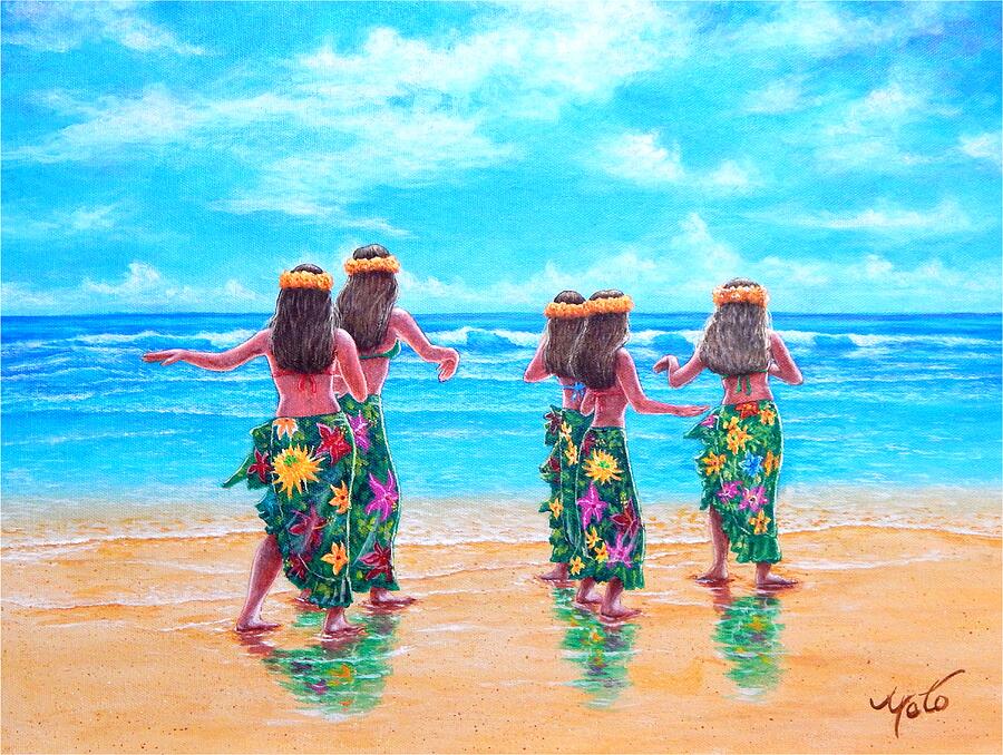 Hawaii Painting - Hula Dancers Hawaii by John YATO