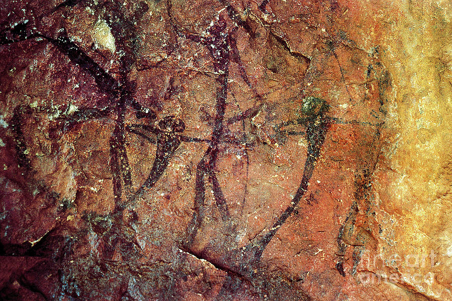 Prehistoric Painting - Human Figures With Bows, Cueva Del Civil, Tirig, Barranc De La Valltorta, Valencia, Spain by Prehistoric