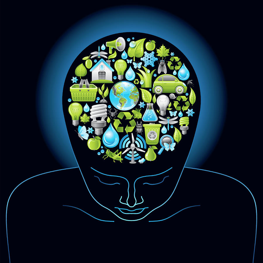 Human Head With Ecological Symbols In Digital Art by O-che