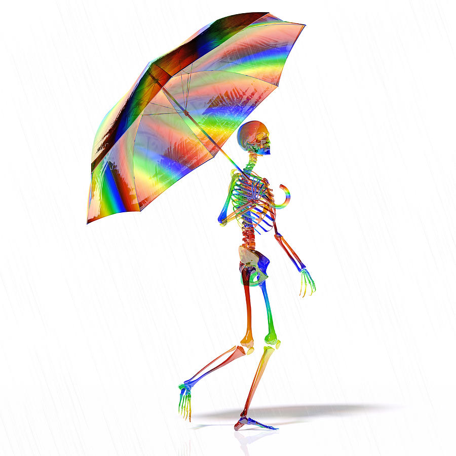 Surrealism Digital Art - Human Skeleton with Umbrella by Betsy Knapp