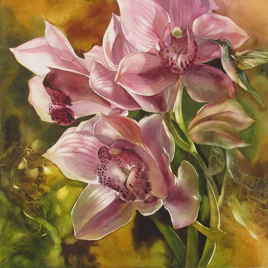 Humming Bird With Orchid Painting by Alfred Ng