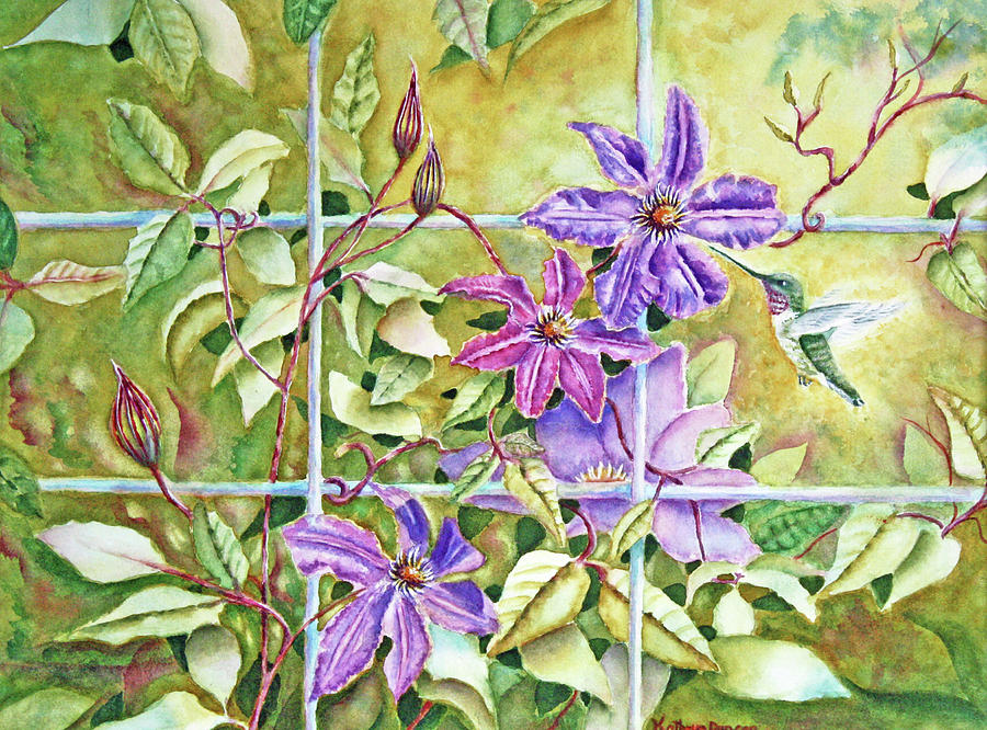 Hummingbird and Clematis Painting by Kathryn Duncan