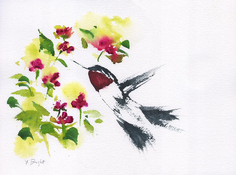 Hummingbird and Flowers Painting by Frank Bright