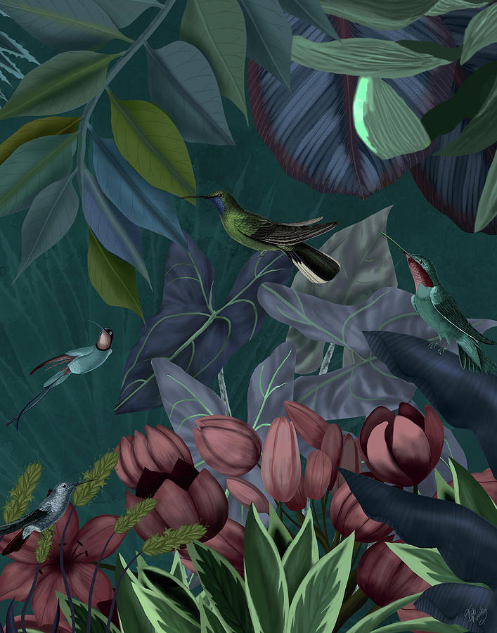 Bird Painting - Hummingbird Garden 1 by Fab Funky