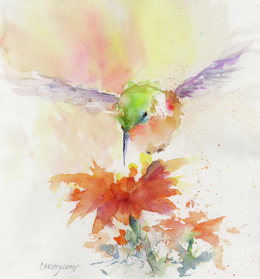Hummingbird Hover Painting by Christy Lemp