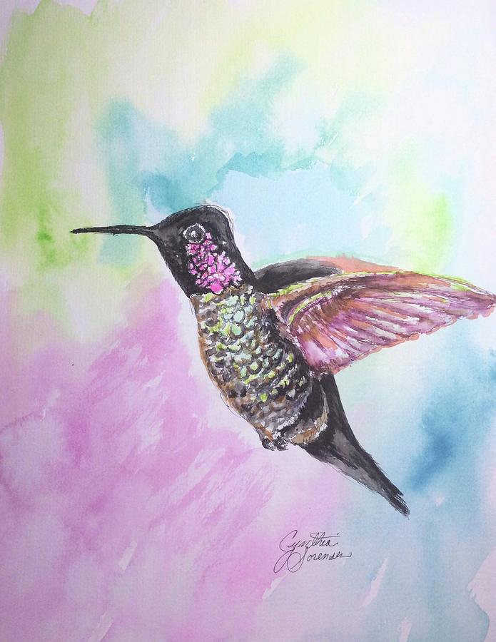 Hummingbird in ink 2 Painting by Cynthia Sorensen