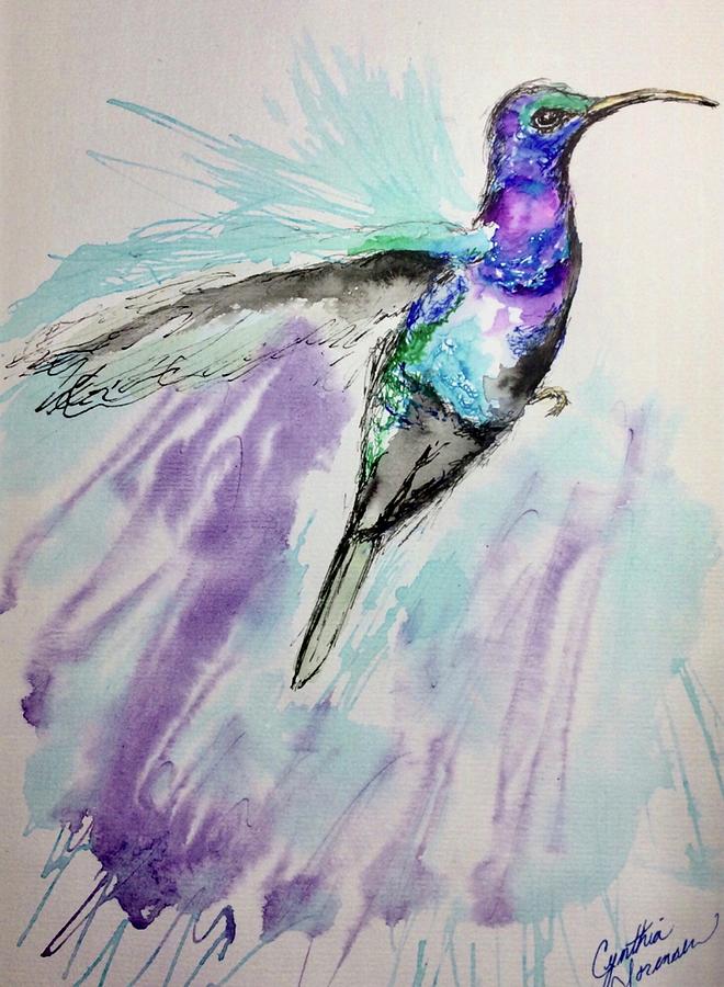 Hummingbird in Ink Mixed Media by Cynthia Sorensen