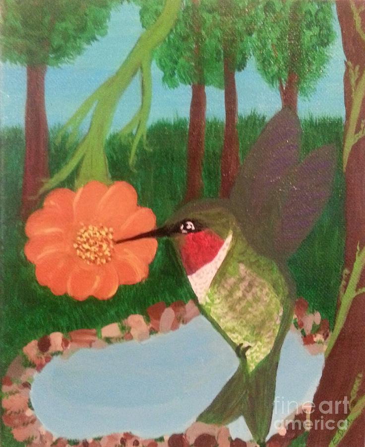 Hummingbird View From Balcony Painting by Elizabeth Mauldin