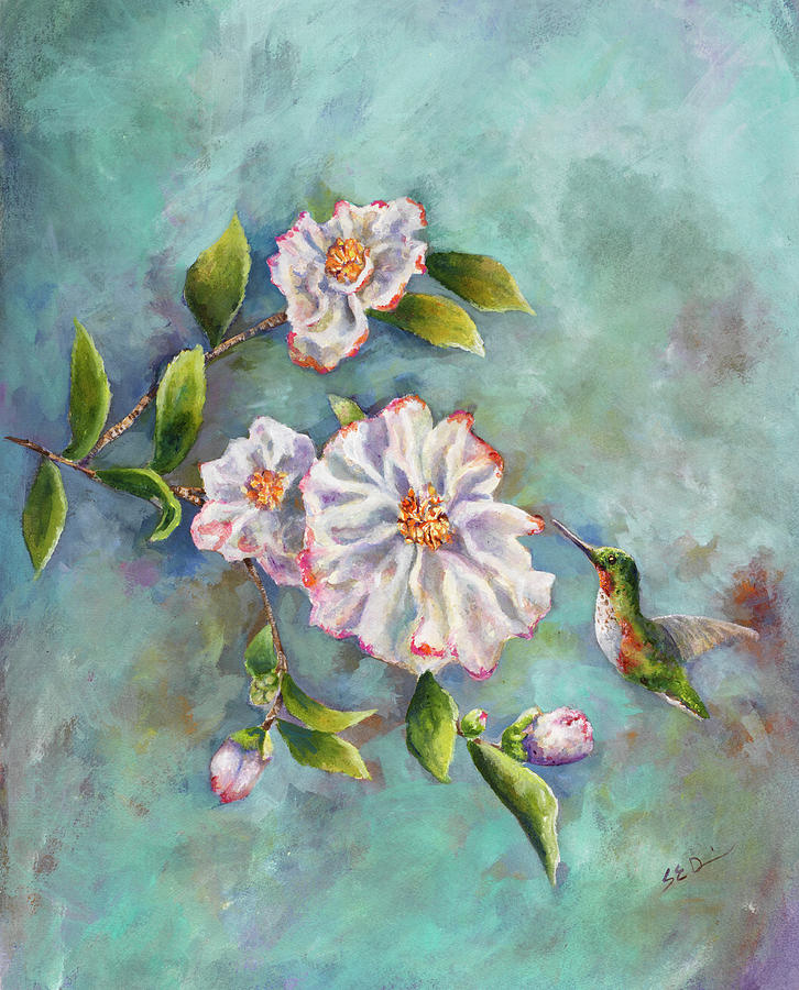 Hummingbird Painting - Hummingbird With Camellias by Sarah Davis