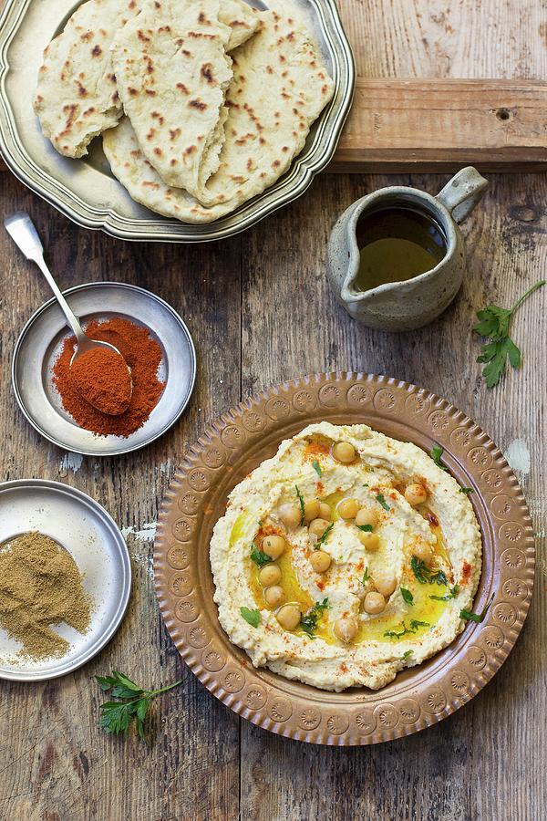 Hummus And Unleavened Bread Photograph by Zuzanna Ploch