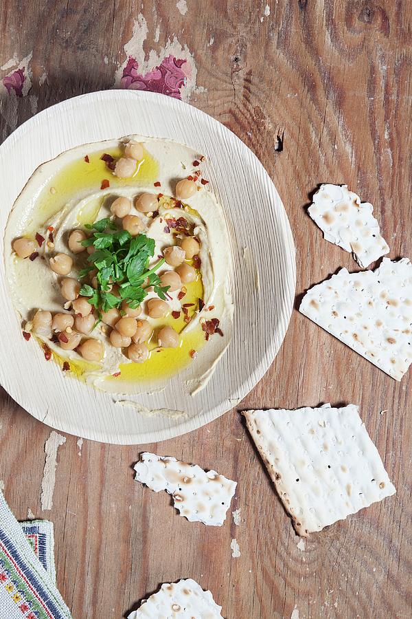 Hummus With Chickpeas And Flatbread Photograph by Grudzinska-sarna, Anna