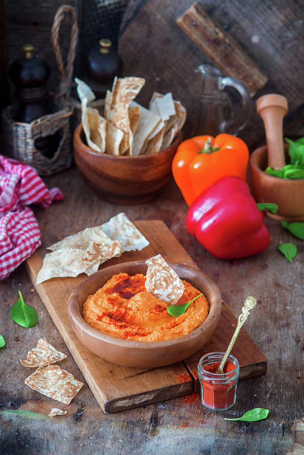 Hummus With Roast Bell Pepper Photograph by Irina Meliukh