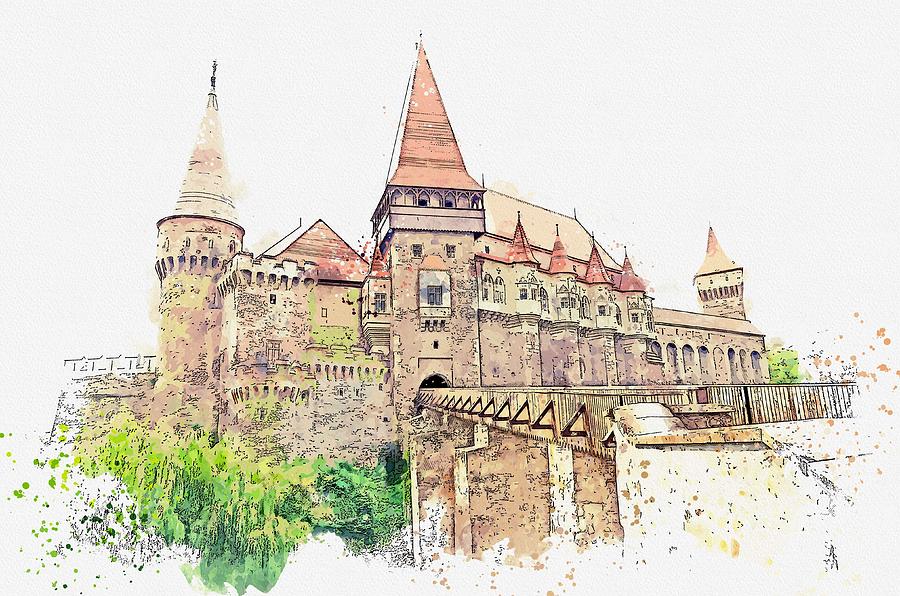 Castle Painting - Hunedoara Castle   watercolor by Ahmet Asar by Celestial Images