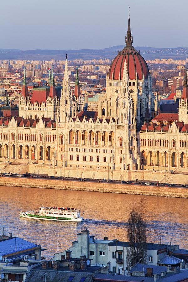 Hungary, Budapest, Danube, View Of The Parliament On The Danube River From The Fishermens Bastion Digital Art by Luigi Vaccarella