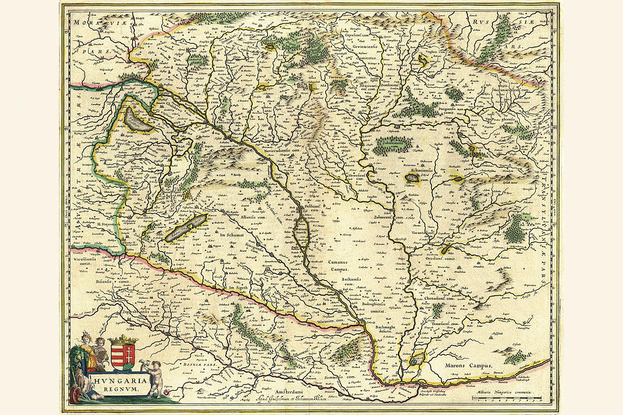Map Painting - Hungary by Willem Janszoon Blaeu (Blau)
