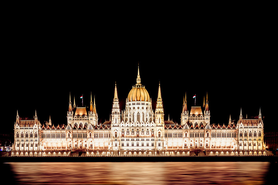 Architecture Photograph - Hungary\s Parliament In A Cold Black Night by Vio Oprea