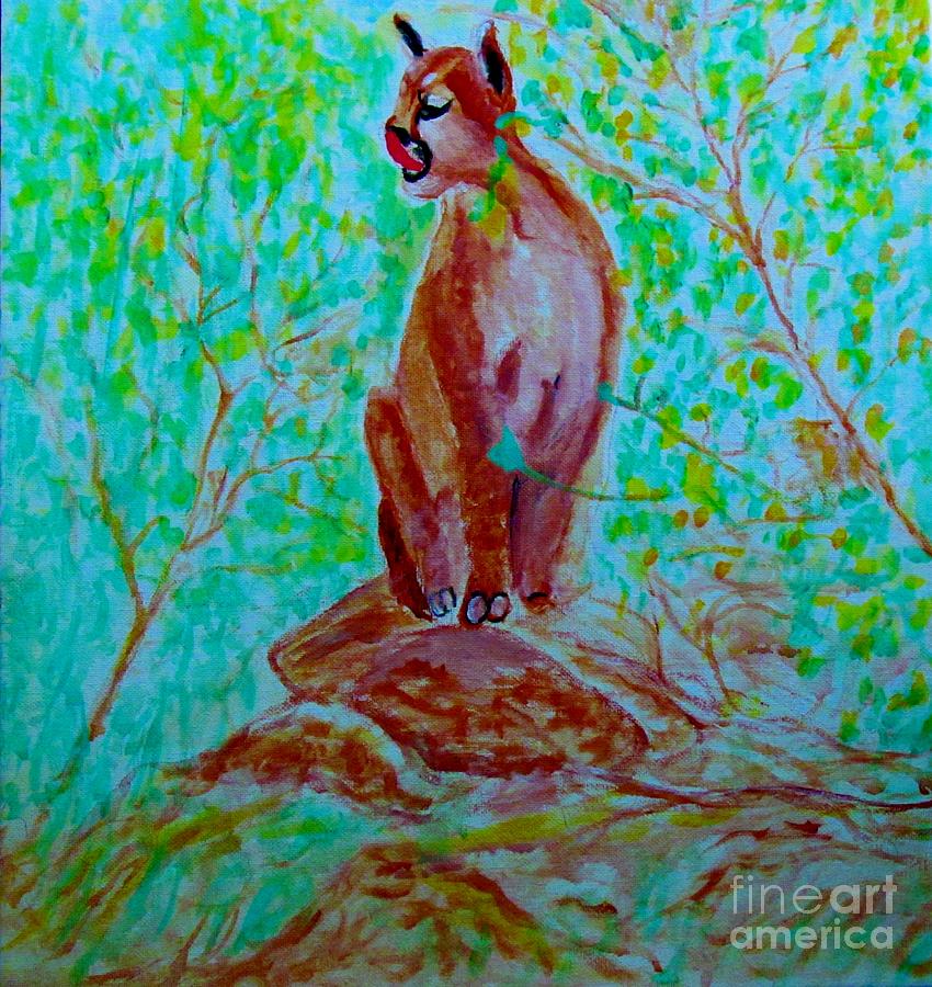 Hungry Mountain Lion Painting by Stanley Morganstein