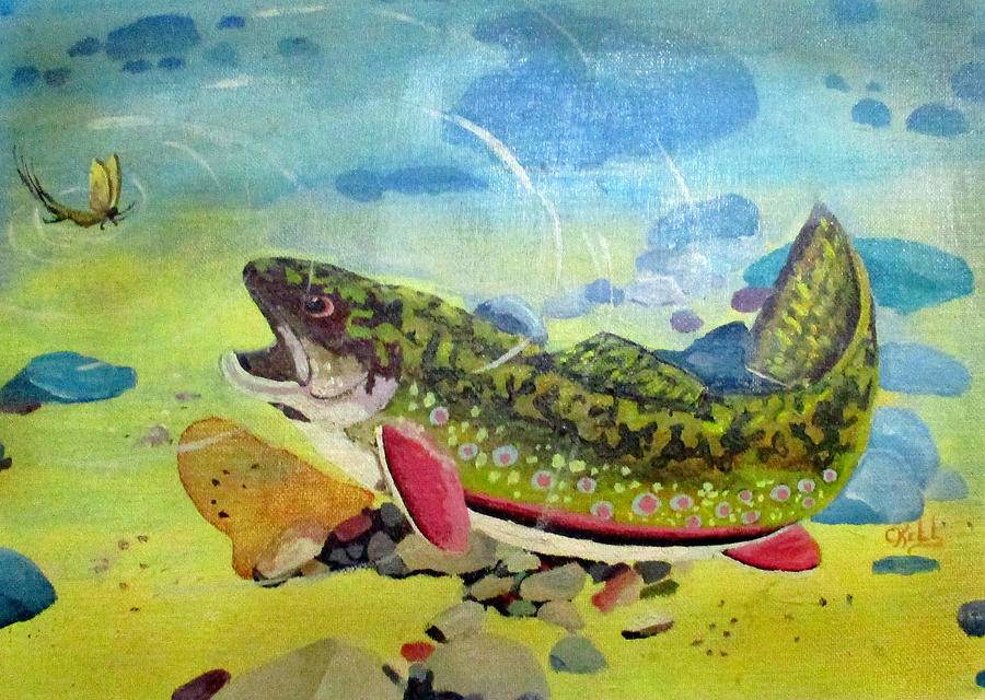 Hungry Trout Painting by Clyde J Kell