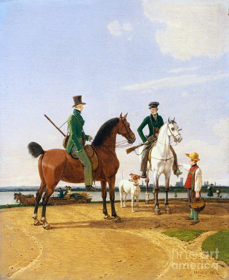 Hunter And Lord At The River Isar Drawing by Heritage Images