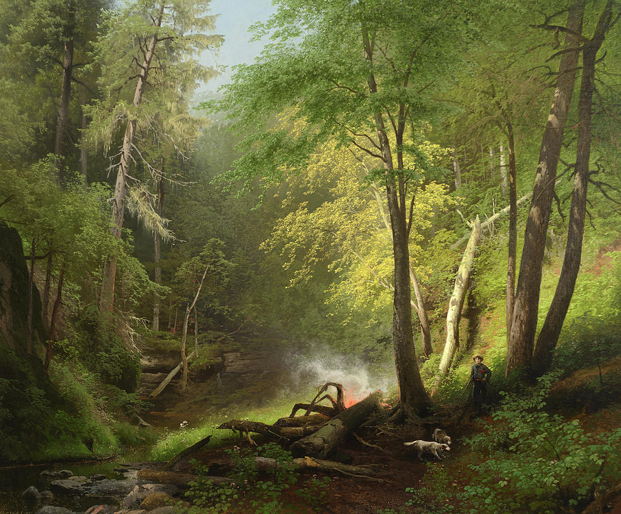 Hunter in the Woods, 1882 Painting by Hermann Herzog - Fine Art America