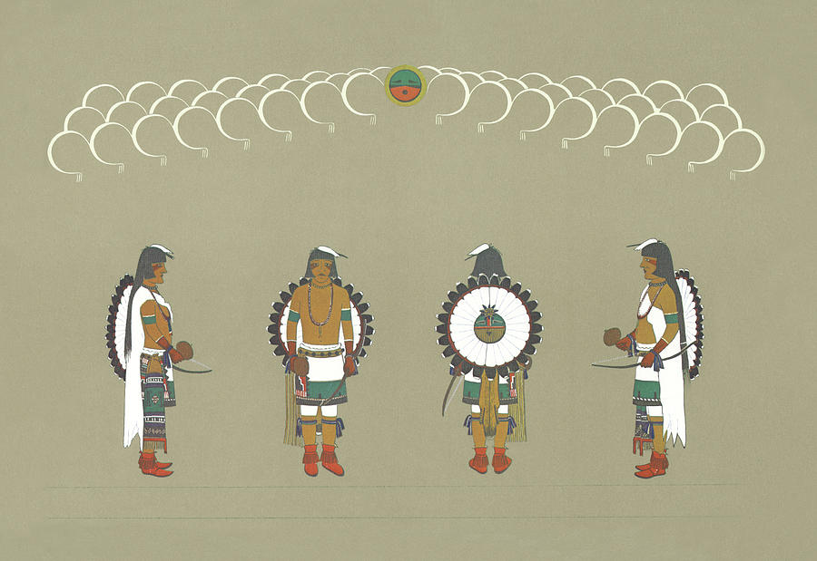 Hunters Dance with Rainy Sky Painting by Pueblo