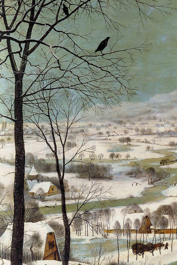 Hunters in the Snow - Detail - Painting by Pieter Bruegel the Elder