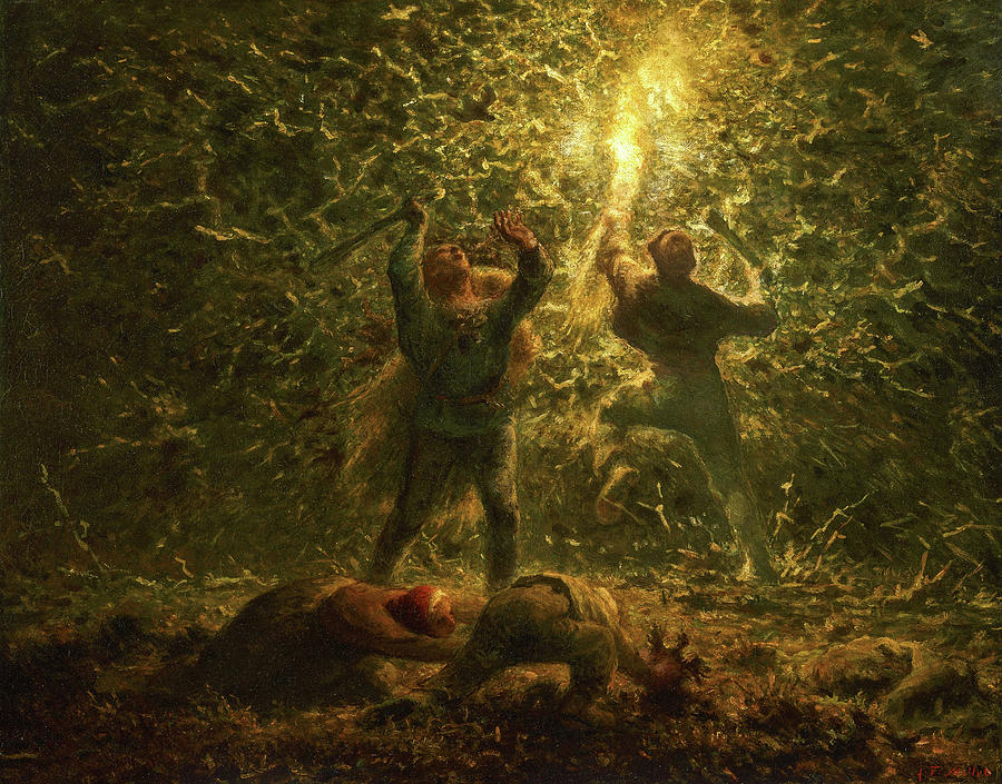 Jean Francois Millet Painting - Hunting Birds at Night, 1874 by Jean-Francois Millet