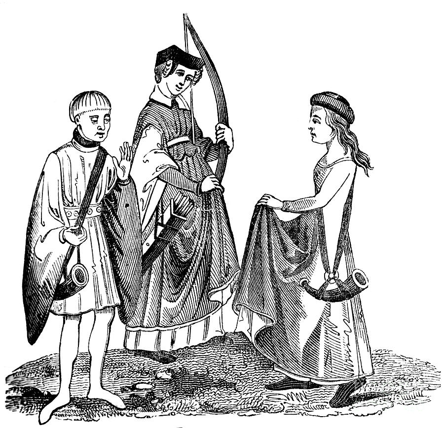 Hunting Dresses, 15th Century, 1833 Drawing by Print Collector