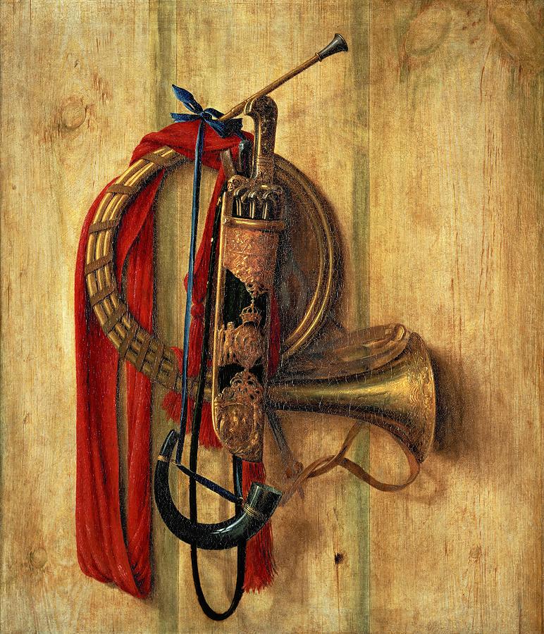 Hunting equipment on a wall. Trompe loeil. Canvas Inv. 3065. Painting by Cornelius Norbertus Gysbrechts Cornelius Norbertus Gysbrechts Hunting equipment on a wall. Trompe loeil. Canvas Inv. 3065. Painting by Cornelius Norbertus Gysbrechts Cornelius Norbertus Gysbrechts