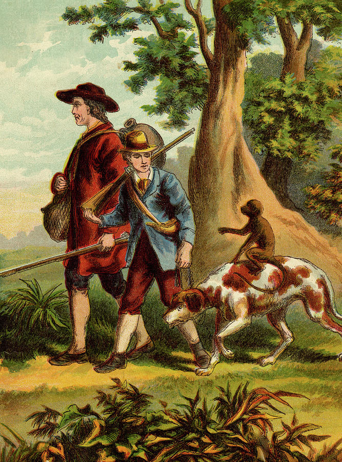 Hunting in Germany with  a tag along Monkey & Dog Painting by Unknown