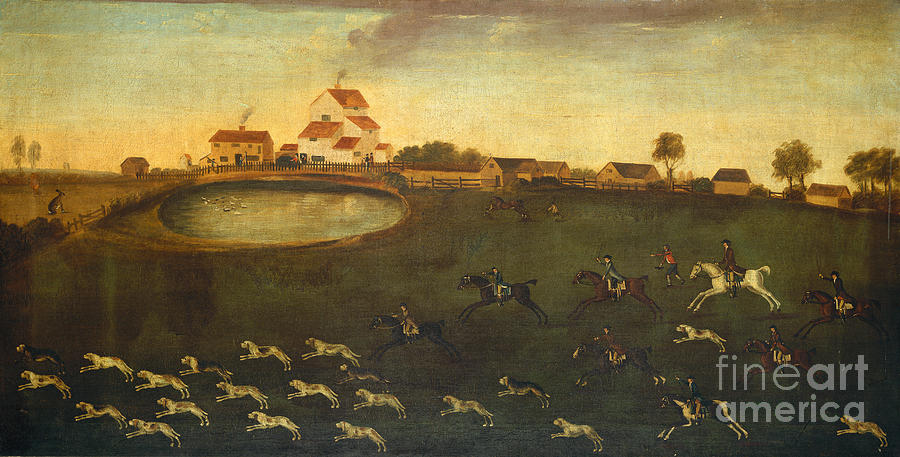 Hunting Scene With A Pond, 18th Century Painting by American School