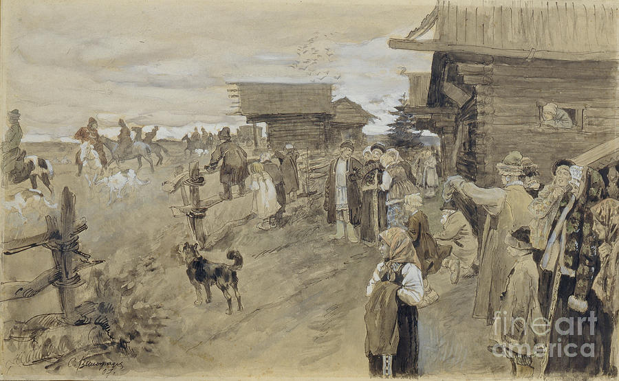 Hunting With Borzois, 1907. Artist Drawing by Heritage Images