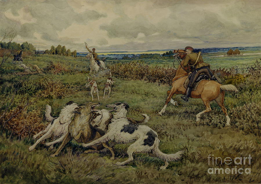 Hunting With Borzois, 1937. Artist Drawing by Heritage Images
