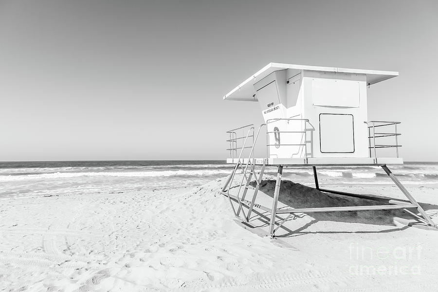 Huntington Beach Lifeguard Tower 9 Black and White Photo Photograph by Paul Velgos
