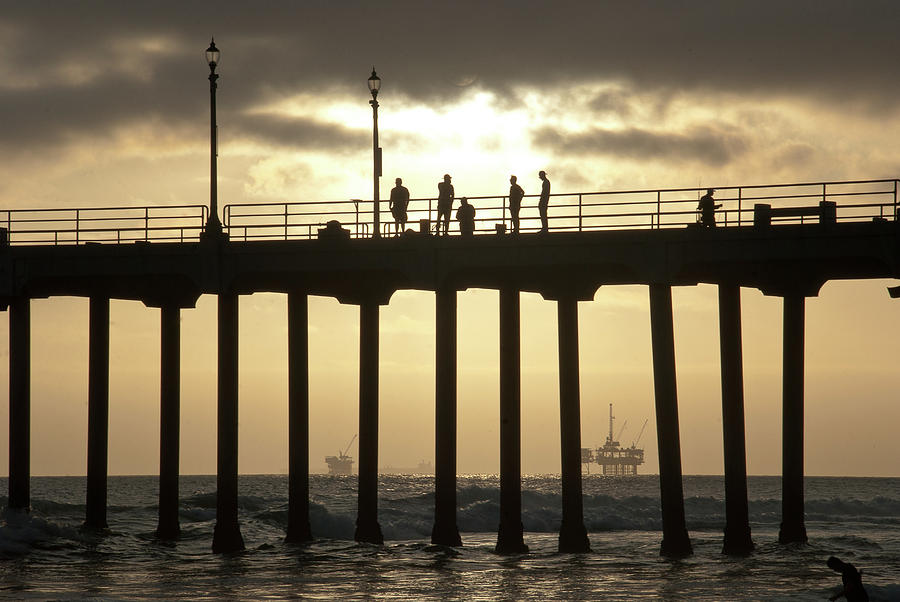 Huntington Beach Pier and Oil Rigs Photograph by Richard Gibb