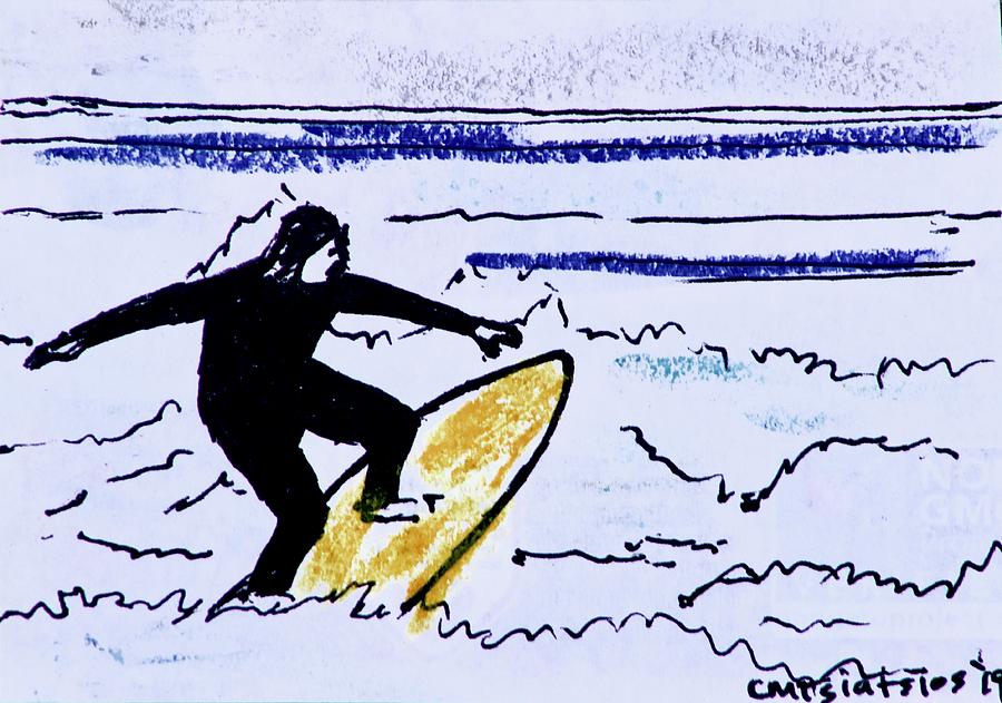 Huntington Beach Surfer 1 Drawing by Carol Tsiatsios