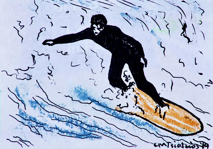 Huntington Beach Surfer 2 Drawing by Carol Tsiatsios