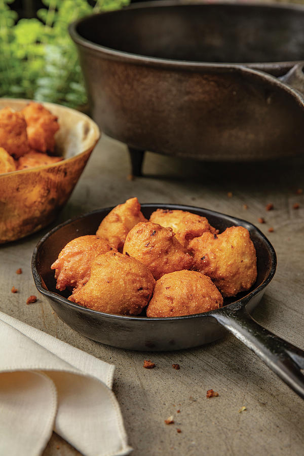 Ball Photograph - Hush Puppies In Cast Iron Pan us by Cindy Haigwood
